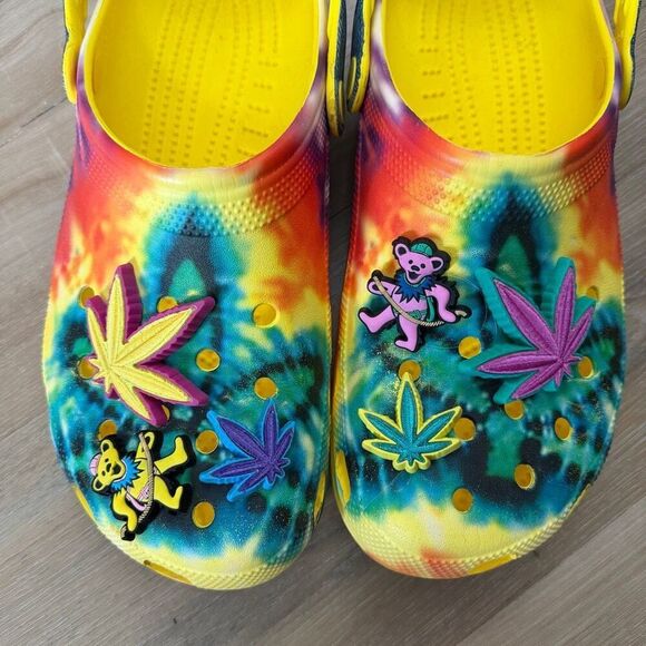 Crocs Half Baked Yellow Tie Dye Clog Shoes Size 10 Grateful Dead Bear Charms 420 main image 6